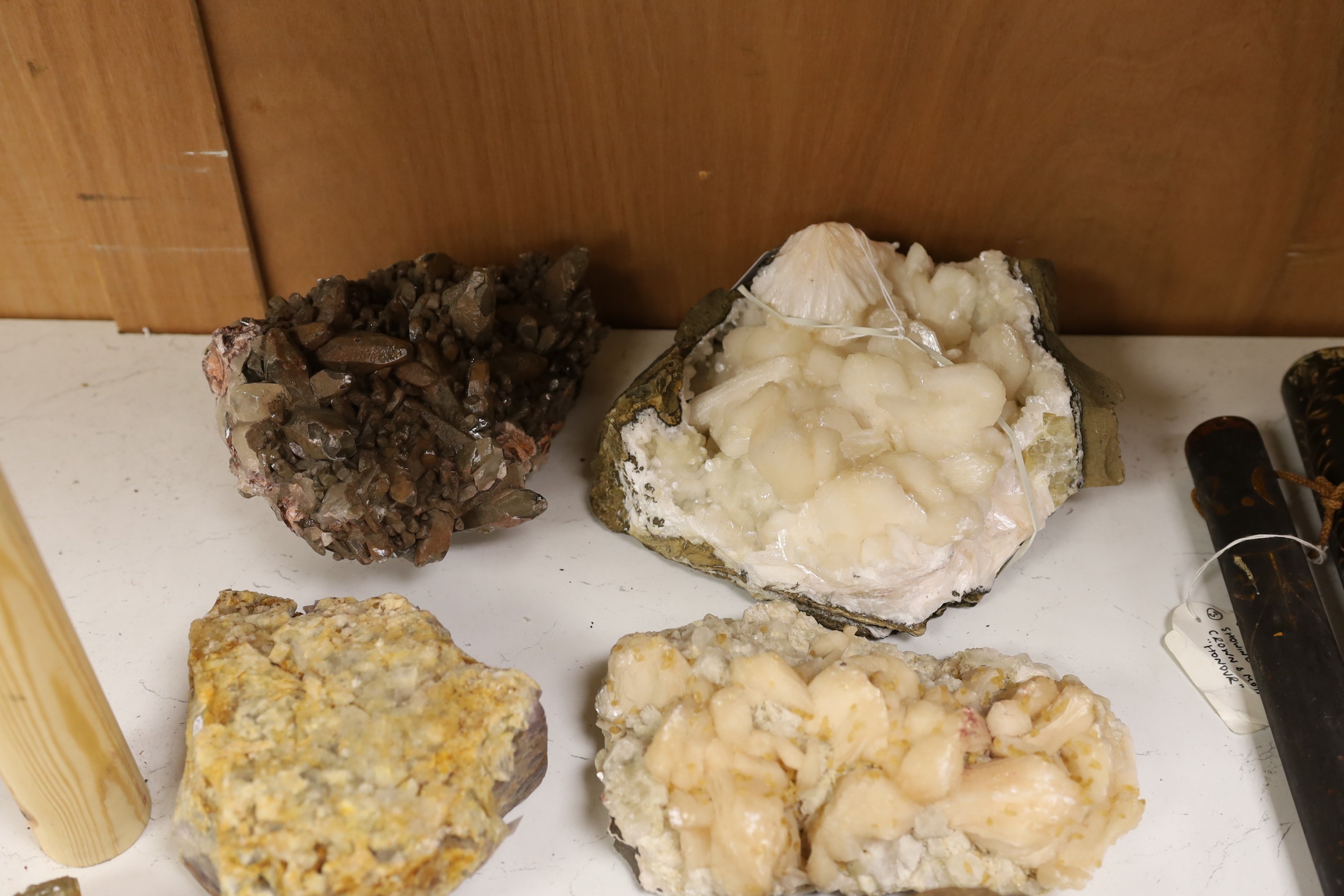 A black quartz freeform with pyrite, stilbite, fluorite, calcite and other freeform specimen (13)